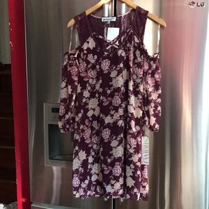 Purple cold shoulder floral dress